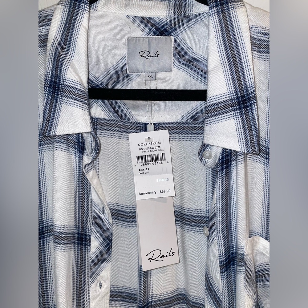 NEW Rails Hunter Button-Up Shirt. White Navy plaid shirt. Women’s size XX-L. - Picture 7 of 9